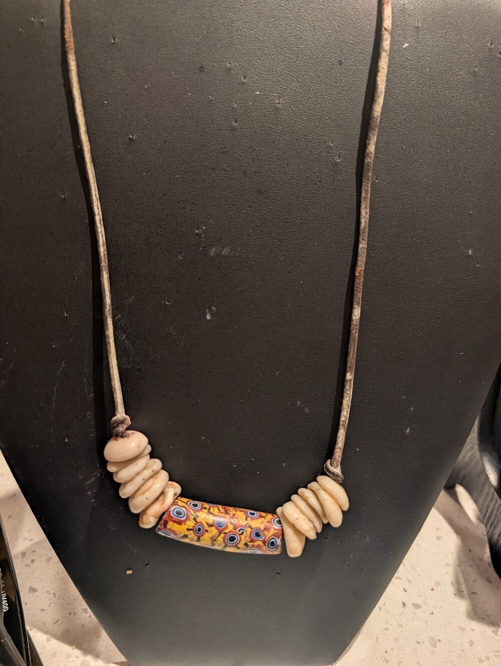 Vintage African Trade Bead Ostrich Shell Necklace